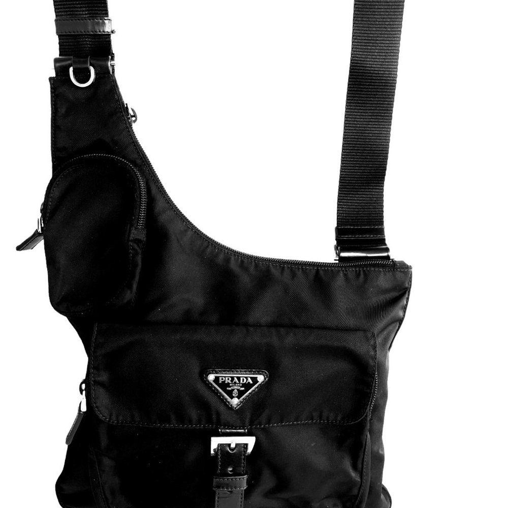 Prada Vintage Tessuto Sling Black Nylon Cross Body Bag